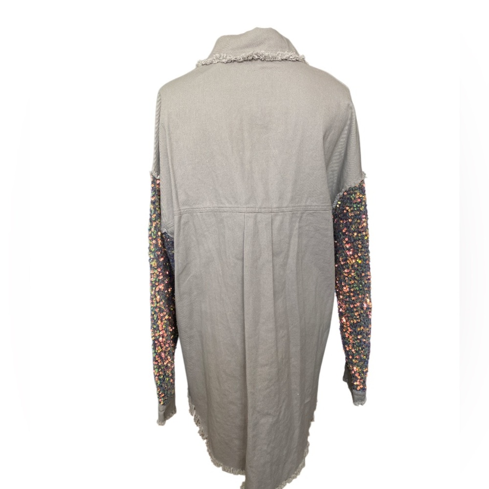 NWT Fantastic Fawn Light Grey Sequin Sleeve Shacket Oversized Jacket size S - Picture 16 of 16